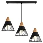Suspension 3 douille cage métal et bois rétro lustre plafonnier luminaire salle à manger chambre salon ... Suspension 3 douille cage métal et bois rétro lustre plafonnier luminaire salle à manger chambre salon ...