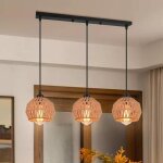 Suspension 3 lampes - smotop - abat - jour cage m�tal et rotin - 3x e27 - style industriel vintage