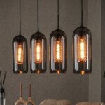 Suspension 4 lampes tubes 105x15x150 cm en verre soufflé noir Suspension 4 lampes tubes 105x15x150 cm en verre soufflé noir