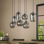 Suspension 7 lampes 90x30x150 cm en verre gris et m�tal