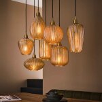 Suspension 7 lampes 95x38x150 cm en verre ambré marron Suspension 7 lampes 95x38x150 cm en verre ambré marron