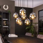 Suspension 7 lampes rondes 110x40x150 cm en verre fum� gris - amp