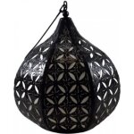 Suspension / lustre style lanterne marocaine en fer forg� et tissu 25cm - noir & blanc noir & blanc