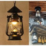 Suspension lanterne en mtal et verre - e27 - noir - design industriel vintage - pour salle  manger