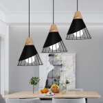 Suspension luminaire conception salon count 3pcs vintage lustre plafonnier mtal noir et bois pour salle ...