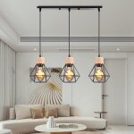 Suspension luminaire vintage industrielle 3 lampes zaku lustre abat - jour en mtal bois 160mm plafonnier ...