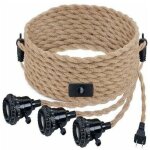 Suspension luminaire vintage - pzcc - 3 lumi�res e27 - corde de chanvre - interrupteur et prise - style ...