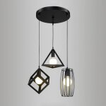 Suspension plafonnier en forme de gomtrie mtal lustre moderne 3 ttes luminaire noir