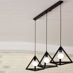 Suspension triangle mtal lustre industriel 3 lampes vintage luminaire abat - jour noir - 25 x 22 cm ...