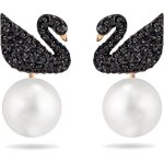 Boucles d'oreilles - swarovski - iconic swan - cristaux noirs - or rose - transformables