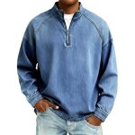 Sweat hommetailles grandes l � 6xl sweat sans capuche homme � demi - zipsweat - shirt en tissu denim ...