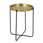 Symba - table dappoint d35cm plateau en m�tal dor� martel� pieds en m�tal noir