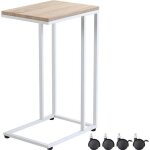 Table dappoint bout de canap avec roulettes cadre en mtal blanc desserte de lit support ordinateur ...