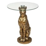 Table � caf� leopard en r�sine & verre tremp� d40cm dor� - atmosphera cr�ateur dint�rieur