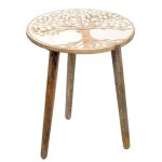 Table dappoint ronde en bois avec 3 pieds plateau rond d�coration arbre de vie