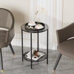 Table dappoint ronde en verre - artloge - pieds r�glables - noir - 40x40x57cm