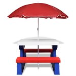 Table et bancs de pique - nique avec parasol pour enfants - multicolore - rouge - 4 places - camping Table et bancs de pique - nique avec parasol pour enfants - multicolore - rouge - 4 places - camping