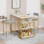 Table de bar avec 2 tabourets de bar rembourr�s table 91x50x91cm avec 3 compartiments de rangement gris ...
