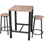 Table de bar et deux tabourets - marron clair / noir - l 60 x l 60 x h 86 cm