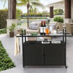 Table de bar dext�rieur - chariot de bar en rotin avec rangement et seau � glace - id�ale pour le jardin ...