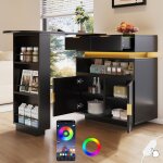 Table de bar extensible 115 - 183�40�99cm �lot de cuisine avec rangement �clairage led pivotante 360� ...
