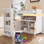 Table de bar extensible 115 - 183�40�99cm �lot de cuisine avec rangement �clairage led pivotante 360� ...