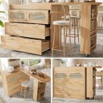 Table de bar extensible 128 - 203x39x90cm table haute table bistro commode avec 6 tiroirs �tag�res pour ...