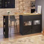 Table de bar extensible avec espace de rangement (138 - 204�39�104cm) rotation � 360� avec �tag�res noir ...