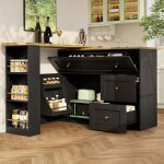 Table de bar extensible avec espace de rangement (138 - 204�39�105cm) buffet avec �tag�re � snacks noir ...