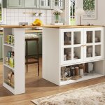 Table de bar extensible moderne avec espace de rangement avec 2 portes en verre rotation libre � 360 ...