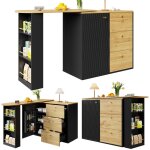 Table de bar extensible avec rangement138 - 204�39�104cm�lot de cuisine avec 3 tiroirs & �tag�res lat�ralesnoi ...