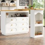 Table de bar extensible rotative � 360� hauteur r�glable de 138 � 204 cm avec tiroirs blanc