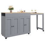 Table bar avec table extensible sur roulettes et grand espace de rangement ? gris
