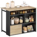 Table de bar - homcom - extensible � abattant - 1 placard 4 compartiments ouverts - panneau de particules ...