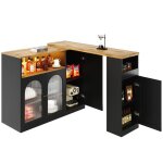 Table de bar rotative � 360� armoire noire mate avec bureau en grain de bois avec porte darmoire en verre ...
