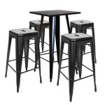 Table de bar vintage - detroit - 60 x 60 x 103cm - bois et acier - noir