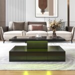 Table basse - dreammespace - modèle avec tiroirs - laque brillante - 2 niveaux - led intégrée Table basse - dreammespace - modèle avec tiroirs - laque brillante - 2 niveaux - led intégrée