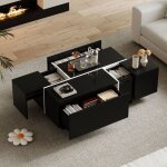 Table basse 100 x 60 x 40 cm salon plateau laqu� haute brillance panneaux de particules noir et blanc ...
