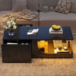 Table basse 100x50x30 cm en mdf laqu� brillant et verre tremp� avec 2 tiroirs et �clairage led contr�lable ...