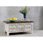 Table basse 100x60cm - bois massif de manguier ciré (blanc antique) - style campagne chic - castle antik ... Table basse 100x60cm - bois massif de manguier ciré (blanc antique) - style campagne chic - castle antik ...