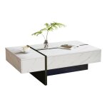 Table basse 105 x 60 x 35 cm led pilotable via appli 3 tiroirs plateau laqu� motif marbre panneau de ...