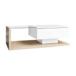 Table basse 105x55 cm avec plateau en verre tremp� et led 16 couleurs rangement 60x17 cm blanc brillant ...