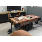 Table basse 120x60cm - fer et bois massif recycl laqu (multicolore) - industrial #18