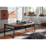 Table basse 120x60cm - fer et bois massif recycl laqu (multicolore) - industrial #48