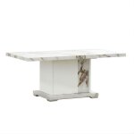 Table basse 120x65cm pied central laqu� blanc et imitation marbre - etolis