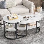 Table basse - lot de 2 - marbre blanc et noir design �l�gant moderne avec pieds r�glables - id�ale pour ...