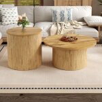 Table basse 2 pi�ces double ronde multifonctionnelle plateaux bois naturel 75x75x36 / 50x50x505cm table ...