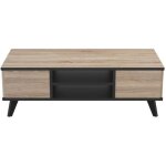 Calicosy - table basse 2 tiroirs et 2 niches l1066 cm - wayne - chene brosse / noir mat