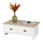 Table basse - virginia - rectangulaire - 2 tiroirs - blanc - bois panneaux de particules Table basse - virginia - rectangulaire - 2 tiroirs - blanc - bois panneaux de particules
