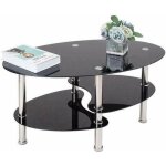 Tables basses 3 niveaux verre tremp� table dappoint ovale pour salon caf� bureau 90 x 50 x 45cm (noir) ...